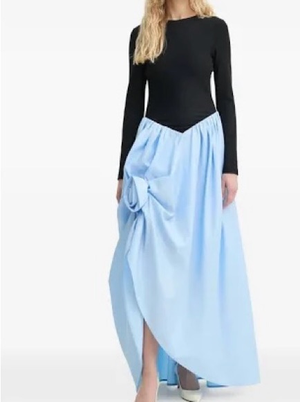 Sky Blue High-Low Maxi Skirt With Draped Knot Detail